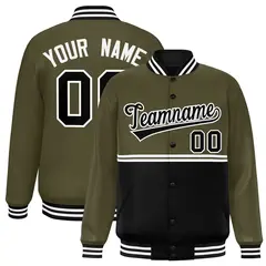Olive Black Color Block Varsity Full-Snap Letterman Jacket 1
