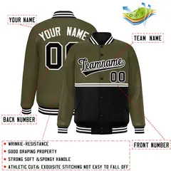 Olive Black Color Block Varsity Full-Snap Letterman Jacket 2