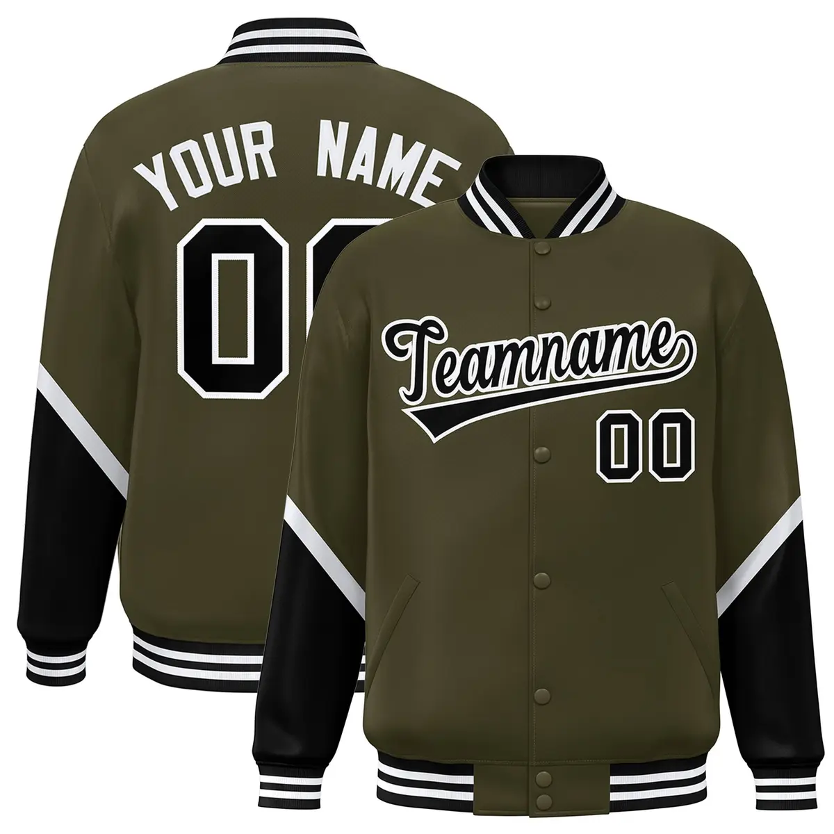 Olive Black Color Block Varsity Letterman Baseball Jacket