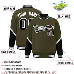 Olive Black Color Block Varsity Letterman Baseball Jacket 2