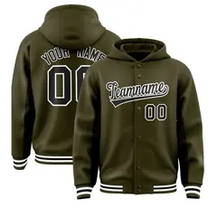 Olive Black Color Block Varsity Letterman Jacket Hoodie 1