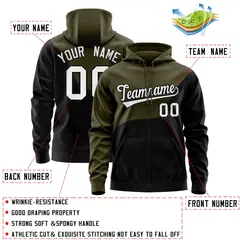 Olive Black Color Block Wave Varsity Full-Zip Letterman Hoodie Jacket 4