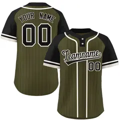 Olive Black-Cream Stripe Raglan Sleeves Two-Button Softball Jersey