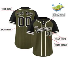 Olive Black-Cream Stripe Raglan Sleeves Two-Button Softball Jersey 2