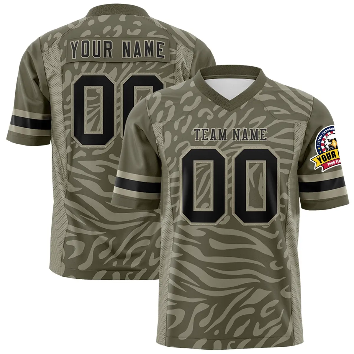 Olive Black-Cream Zebra Stripes Football Jersey