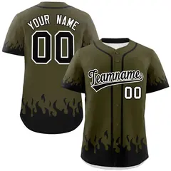 Olive Black Flame Graffiti Authentic Baseball Jersey 1