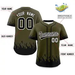 Olive Black Flame Graffiti Authentic Baseball Jersey 2