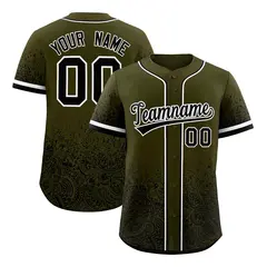 Olive Black Floral Gradient Full Button Baseball Jersey 1