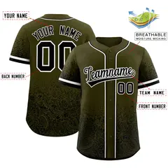 Olive Black Floral Gradient Full Button Baseball Jersey 2