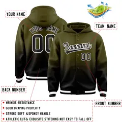 Olive Black Gradient Varsity Letterman Jacket Hoodie 4