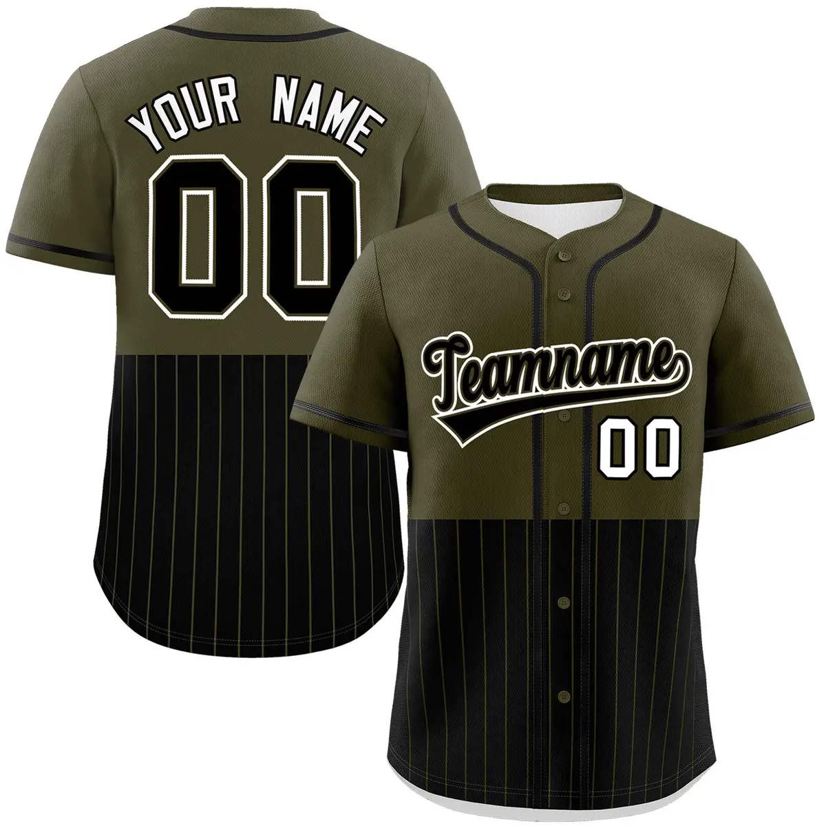 Olive Black Half Stripe Authentic Baseball Jersey