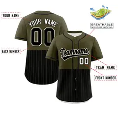 Olive Black Half Stripe Authentic Baseball Jersey 2