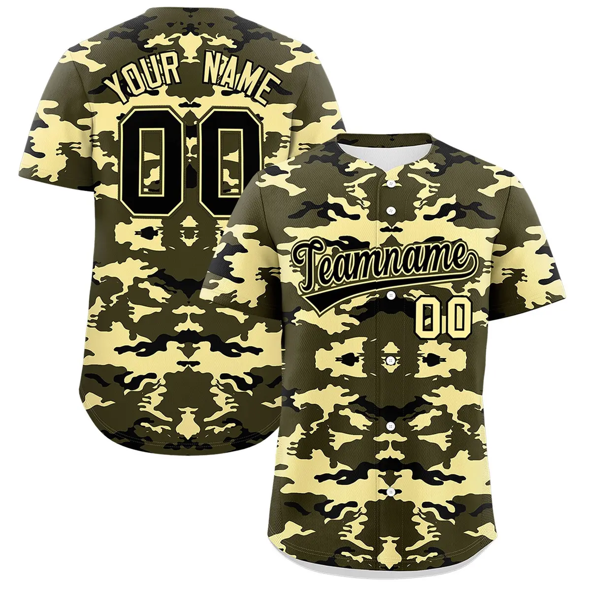 Olive Black-Khaki Camo Authentic Baseball Jersey