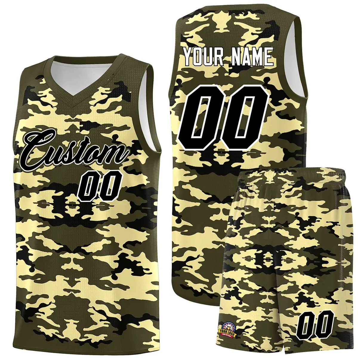 Olive Black-Khaki Camo Basketball Jersey