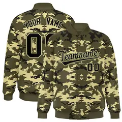 Olive Black-Khaki Camo Varsity Full-Snap Letterman Jacket