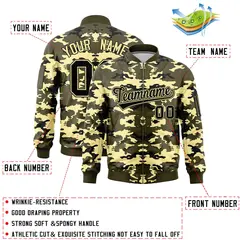 Olive Black-Khaki Camo Varsity Full-Zip Letterman Bomber Jacket 2