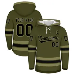 Olive Black Lace-Up Neck Hockey Hoodie