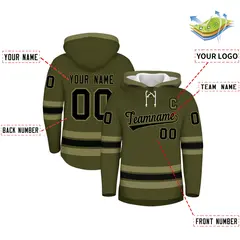 Olive Black Lace-Up Neck Hockey Hoodie 2