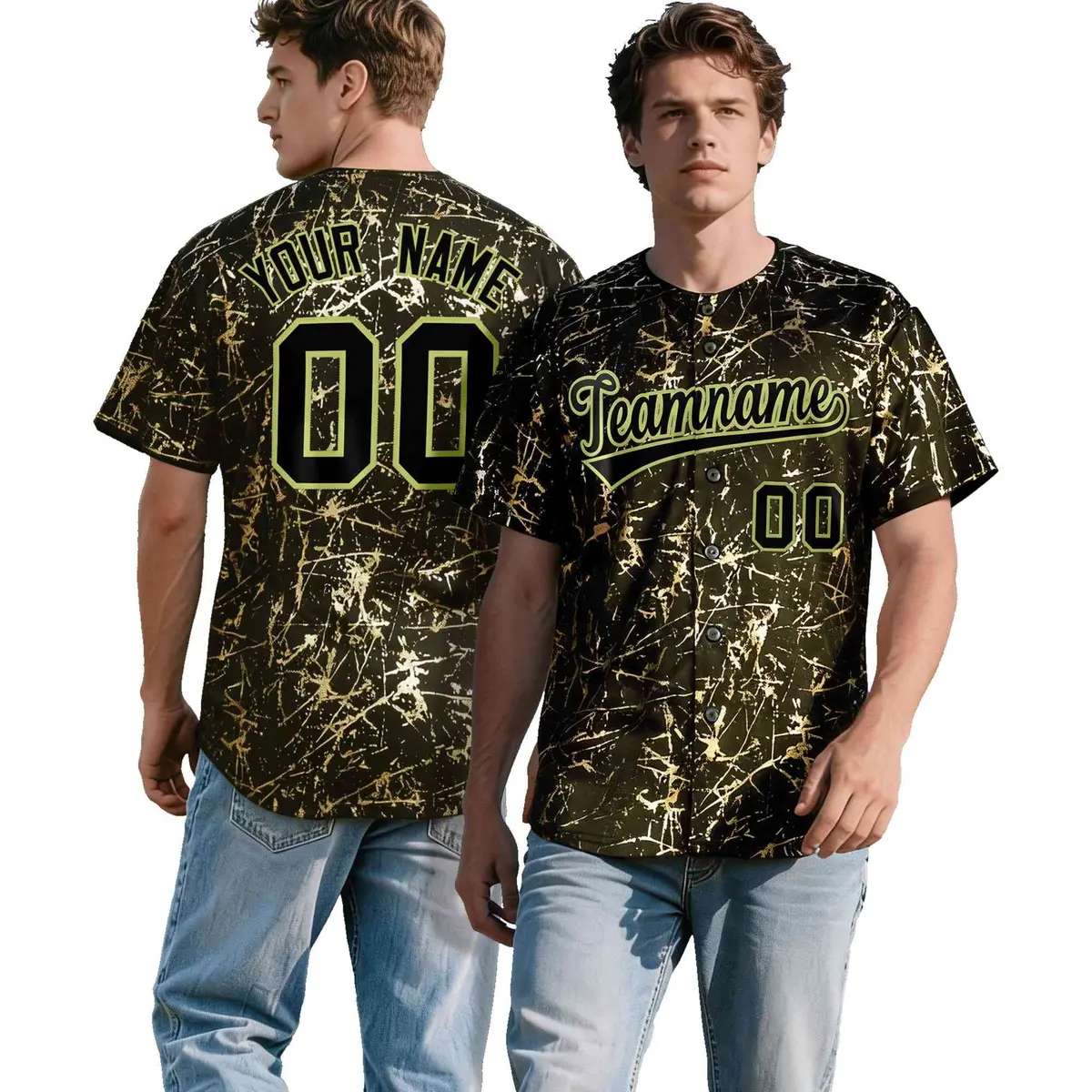 Olive Black Metallic Gold Splatter Baseball Jersey