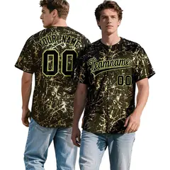 Olive Black Metallic Gold Splatter Baseball Jersey 1