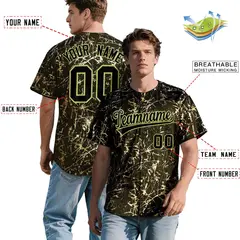 Olive Black Metallic Gold Splatter Baseball Jersey 2