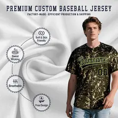Olive Black Metallic Gold Splatter Baseball Jersey 3