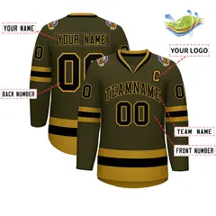 Olive Black-Old Gold Classic Style Hockey Jersey 2
