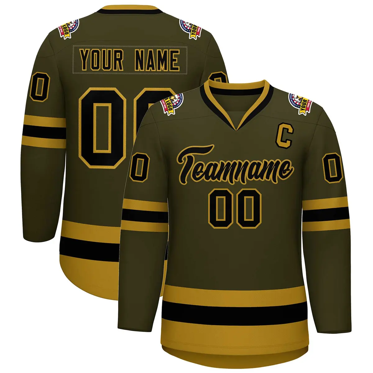 Olive Black-Old Gold Classic Style Hockey Jersey