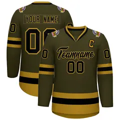 Olive Black-Old Gold Classic Style Hockey Jersey 1