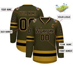 Olive Black-Old Gold Classic Style Hockey Jersey 2