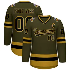 Olive Black-Old Gold Classic Style Hockey Jersey 1