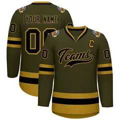 Olive Black-Old Gold Classic Style Hockey Jersey 1