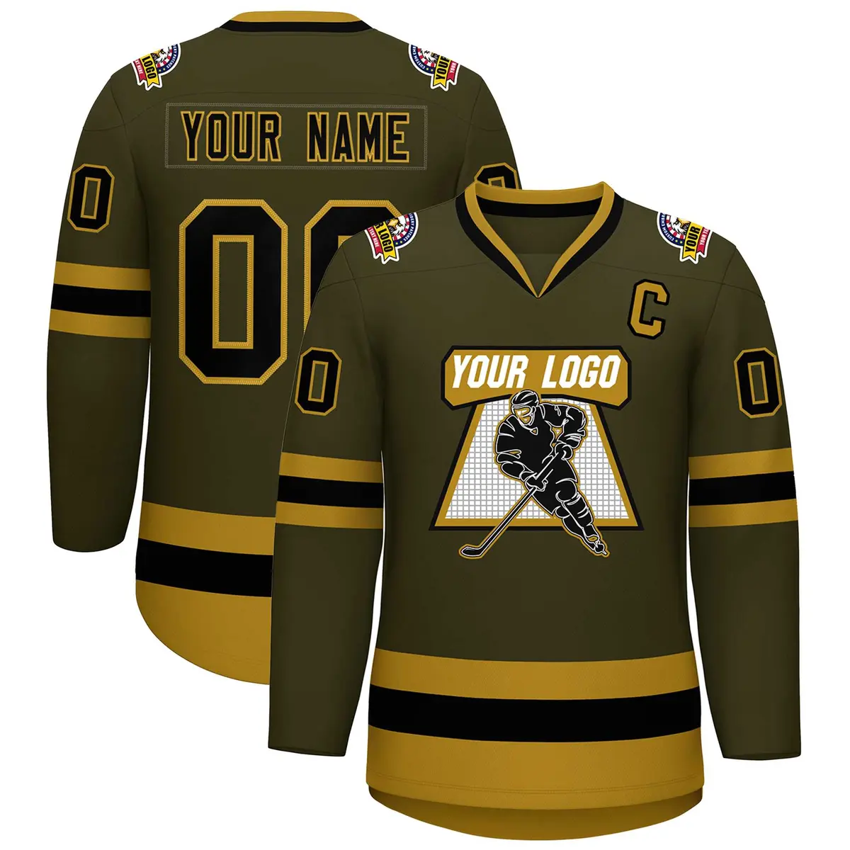 Olive Black-Old Gold Classic Style Hockey Jersey
