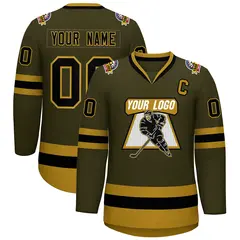Olive Black-Old Gold Classic Style Hockey Jersey 1