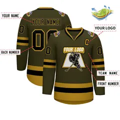 Olive Black-Old Gold Classic Style Hockey Jersey 2