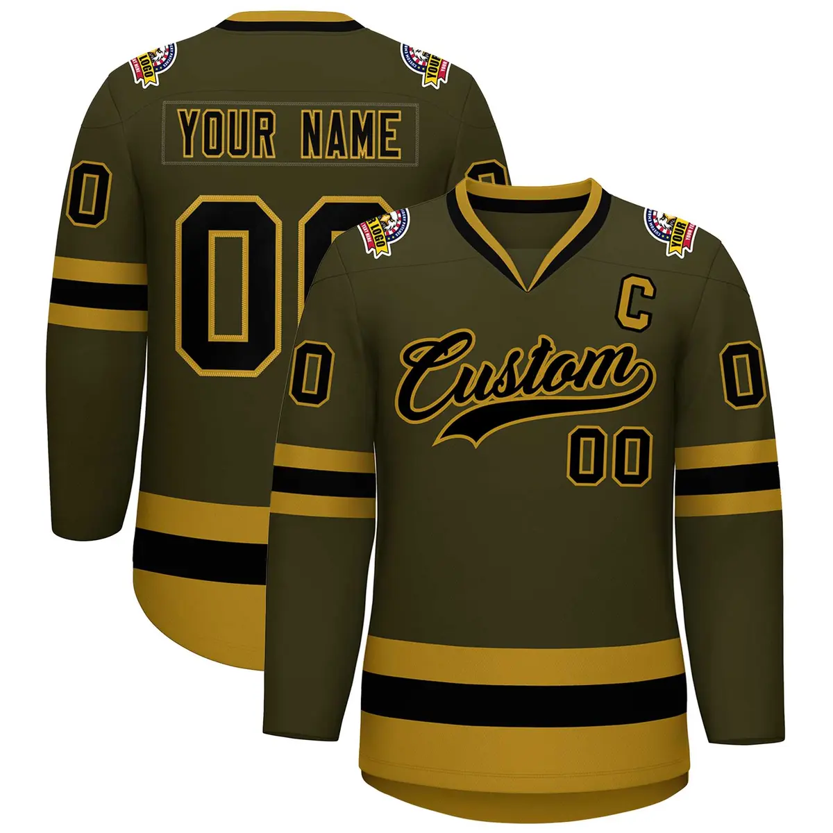 Olive Black-Old Gold Classic Style Hockey Jersey