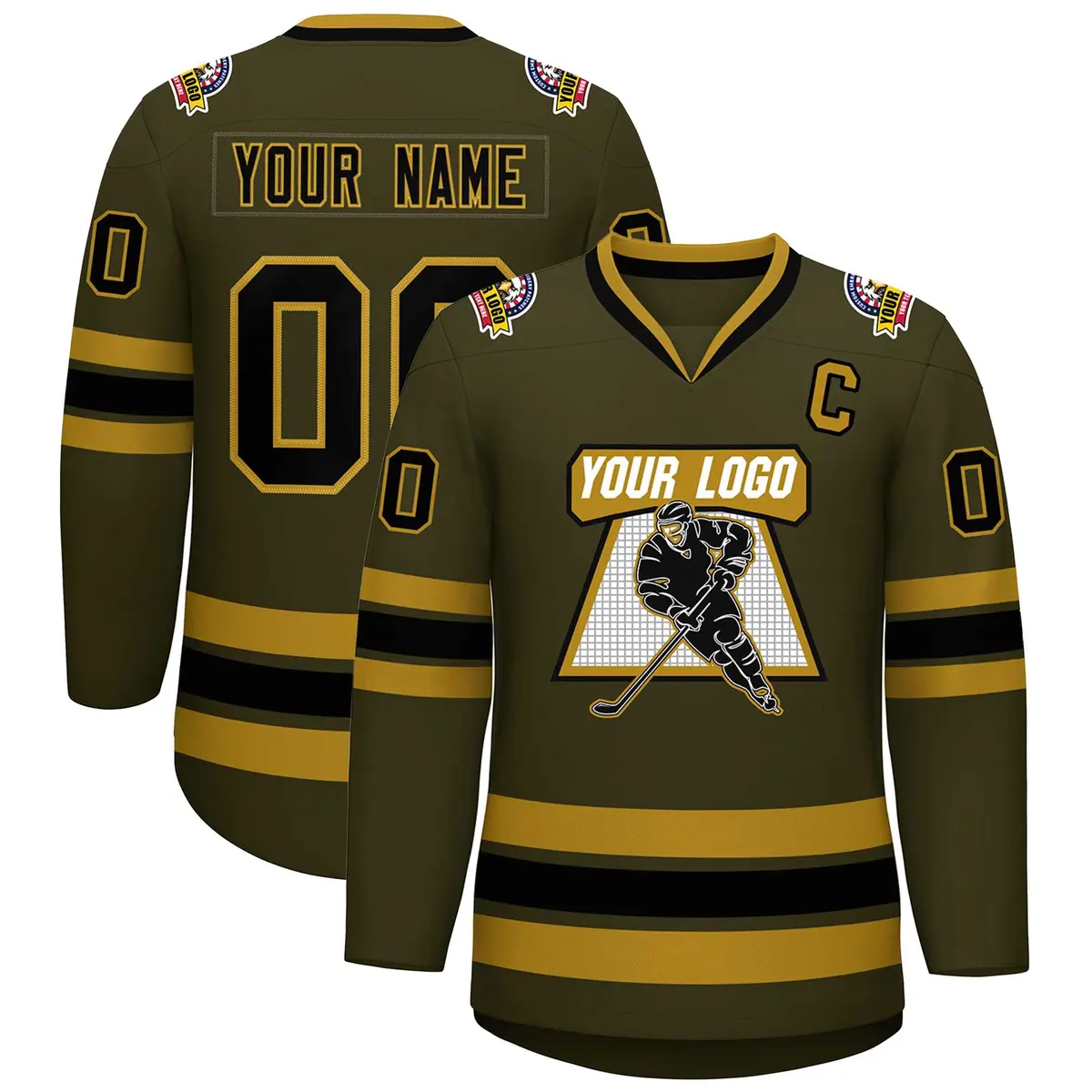Olive Black-Old Gold Classic Style Hockey Jersey