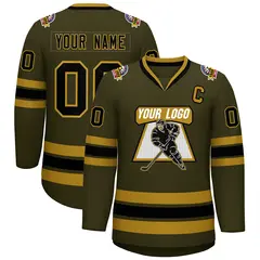 Olive Black-Old Gold Classic Style Hockey Jersey 1