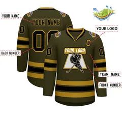 Olive Black-Old Gold Classic Style Hockey Jersey 2