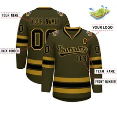 Olive Black-Old Gold Classic Style Hockey Jersey 2