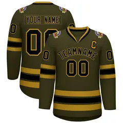 Olive Black-Old Gold Classic Style Hockey Jersey 1