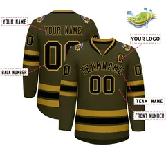 Olive Black-Old Gold Classic Style Hockey Jersey 2