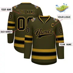 Olive Black-Old Gold Classic Style Hockey Jersey 2