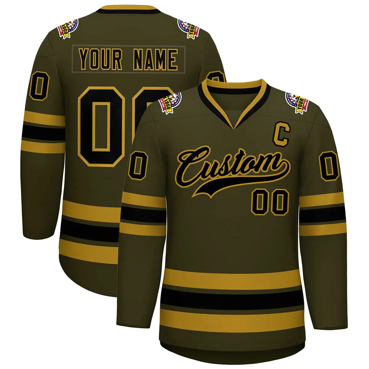 Olive Black-Old Gold Classic Style Hockey Jersey