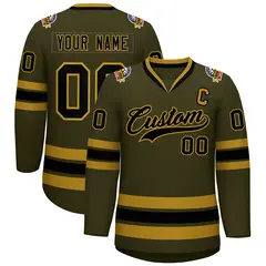 Olive Black-Old Gold Classic Style Hockey Jersey 1