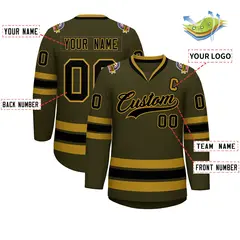 Olive Black-Old Gold Classic Style Hockey Jersey 2