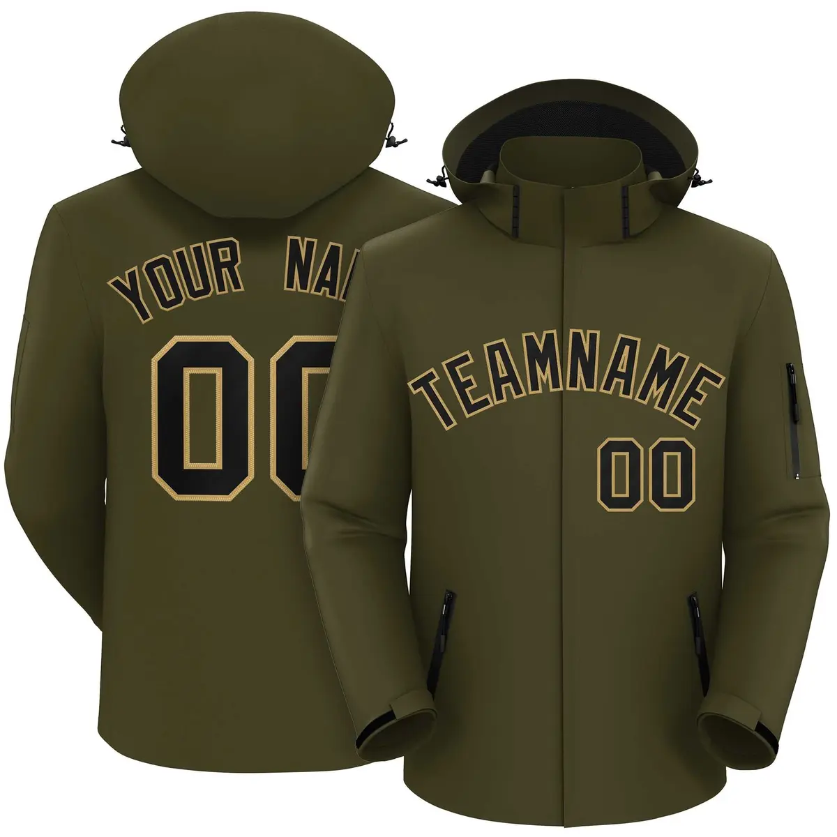 Olive Black-Old Gold Classic Style Waterproof Jacket