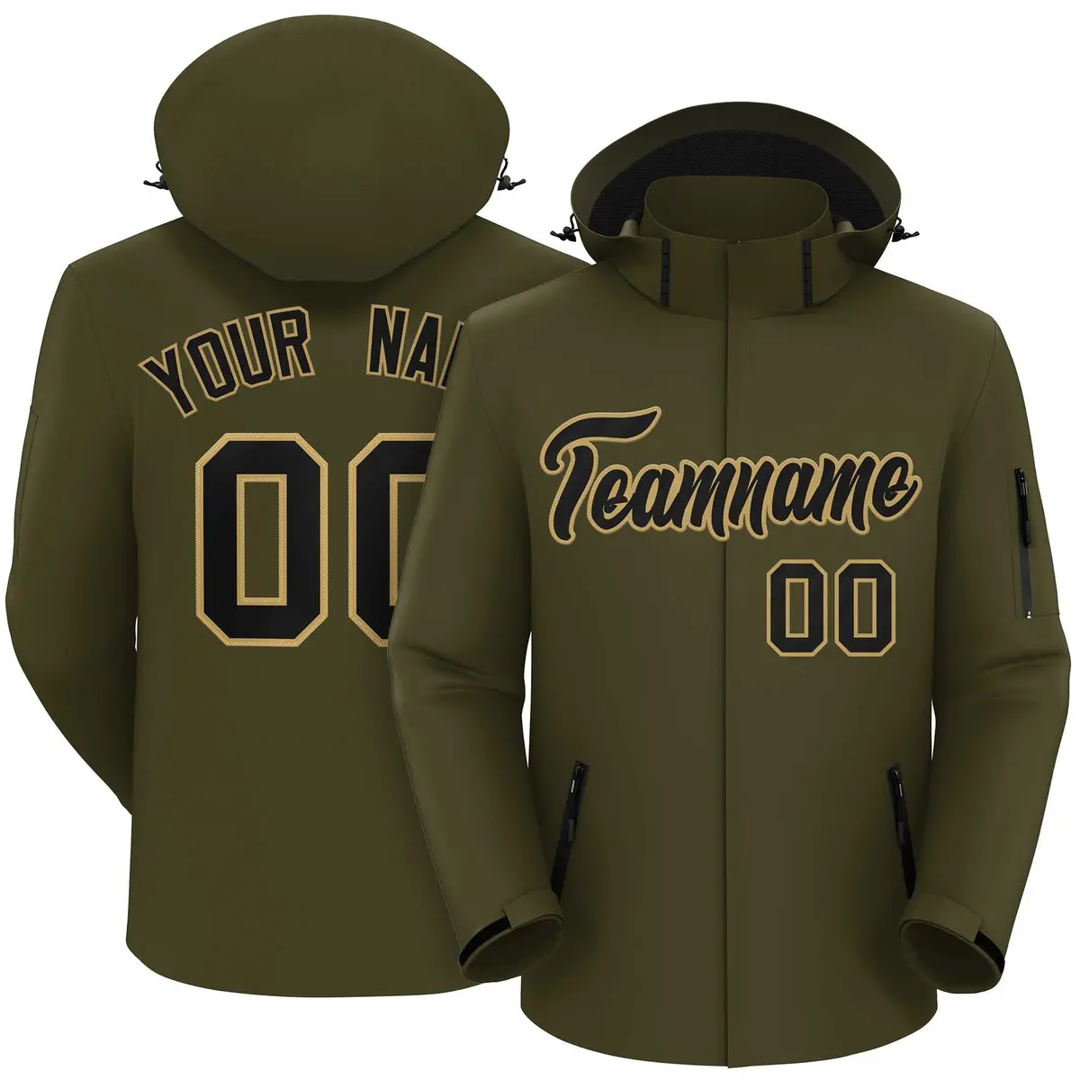 Olive Black-Old Gold Classic Style Waterproof Jacket