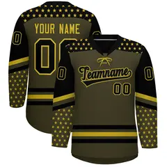 Olive Black Old Gold Star Series Lace-Up Neck Hockey Jersey 1