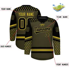 Olive Black Old Gold Star Series Lace-Up Neck Hockey Jersey 2